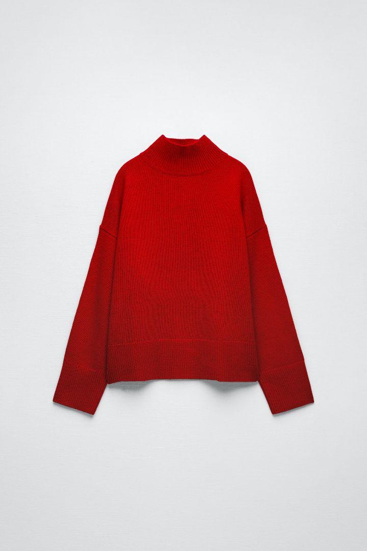 ZARA ウール ハイネックセーター Lサイズ　レッド