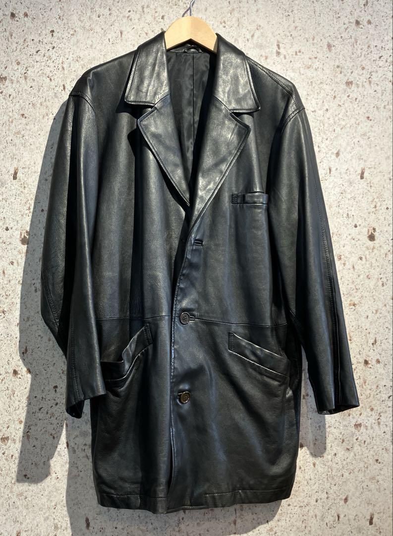 90s TAKAGI FUR レザーチェスターコート　ブラック　ヴィンテージ