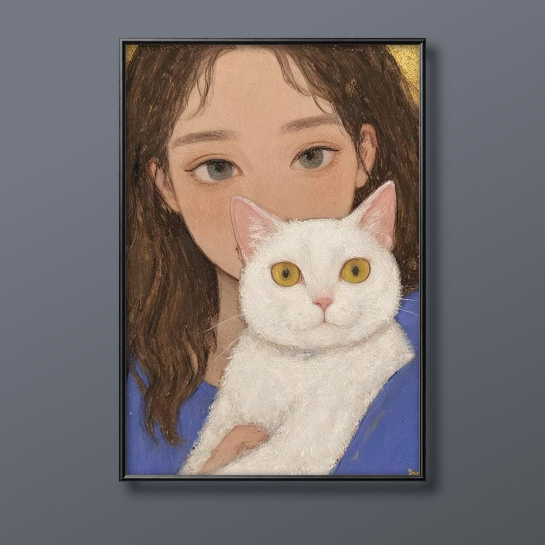 絵画 | イラストポスター312☆ 【女の子と白猫ちゃん】