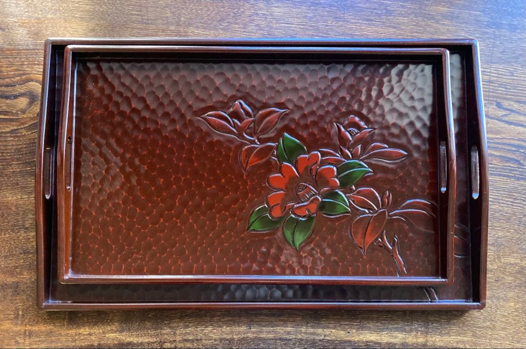 高岡漆器　椿　お盆　2点セット