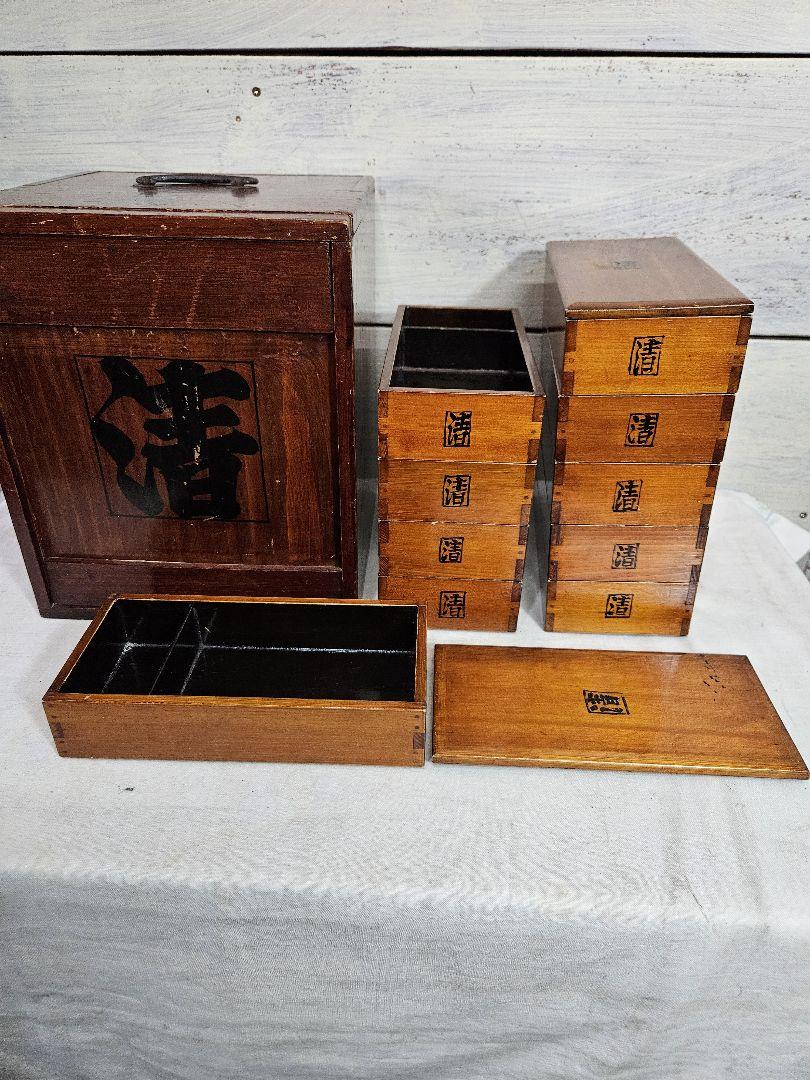 日本のアンティーク 明治時代の弁当箱 10個入り 提げ重 花見弁当 漆塗り 漆器