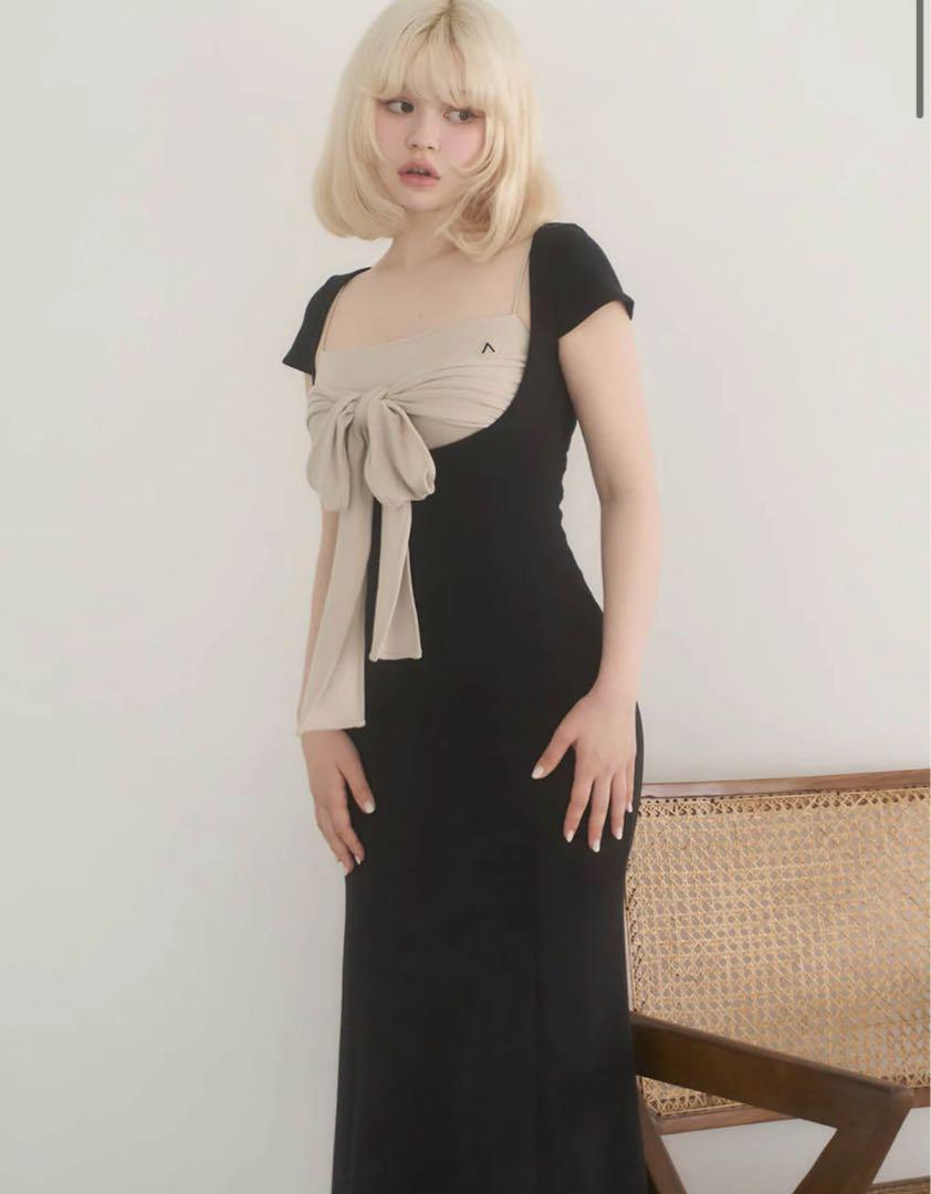 ワンピース andmary Lady like long dress Black