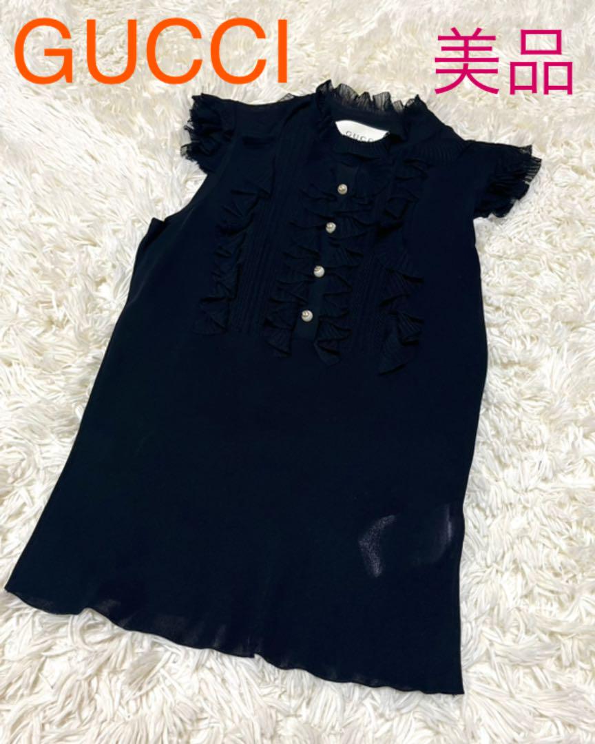 美品 GUCCI ノースリーブトップス ブラック XS 正規品販売!