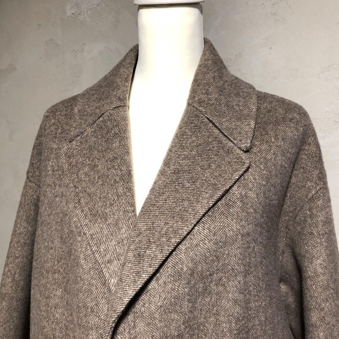 ランキング2025 ハンドメイド DHOLIC ウールロングコート ヘリンボーン モカ ジャケット・アウター