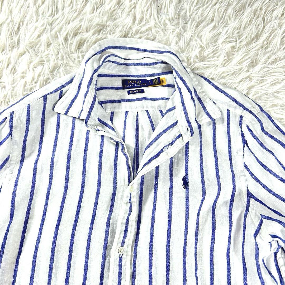 極美品✨Polo Ralph Lauren シャツ　麻　ストライプ　現行タグ　L
