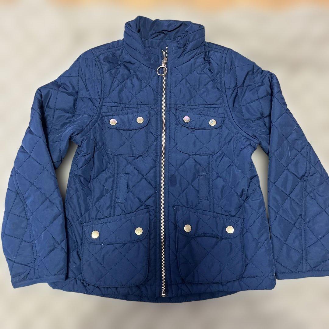 120cm【H&M】ネイビー キルティングジャケット ベルト通し　ポケット　紺色