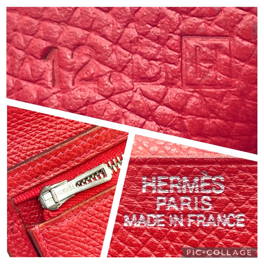 【505】HERMES/エルメス べアン 二つ折り 長財布 ウォレット レッド