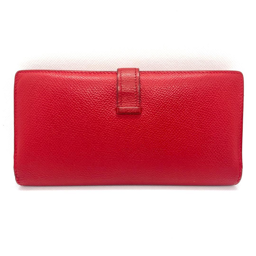 【505】HERMES/エルメス べアン 二つ折り 長財布 ウォレット レッド