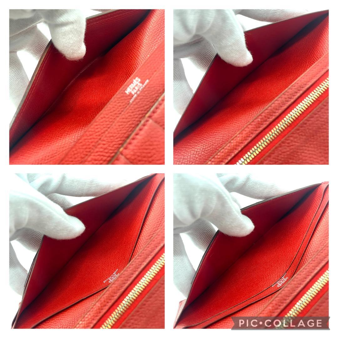 【505】HERMES/エルメス べアン 二つ折り 長財布 ウォレット レッド