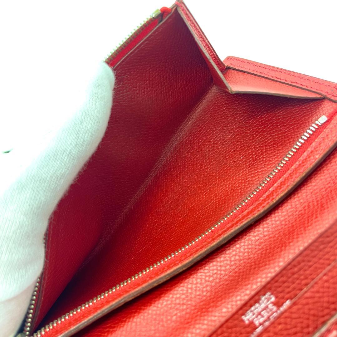 【505】HERMES/エルメス べアン 二つ折り 長財布 ウォレット レッド