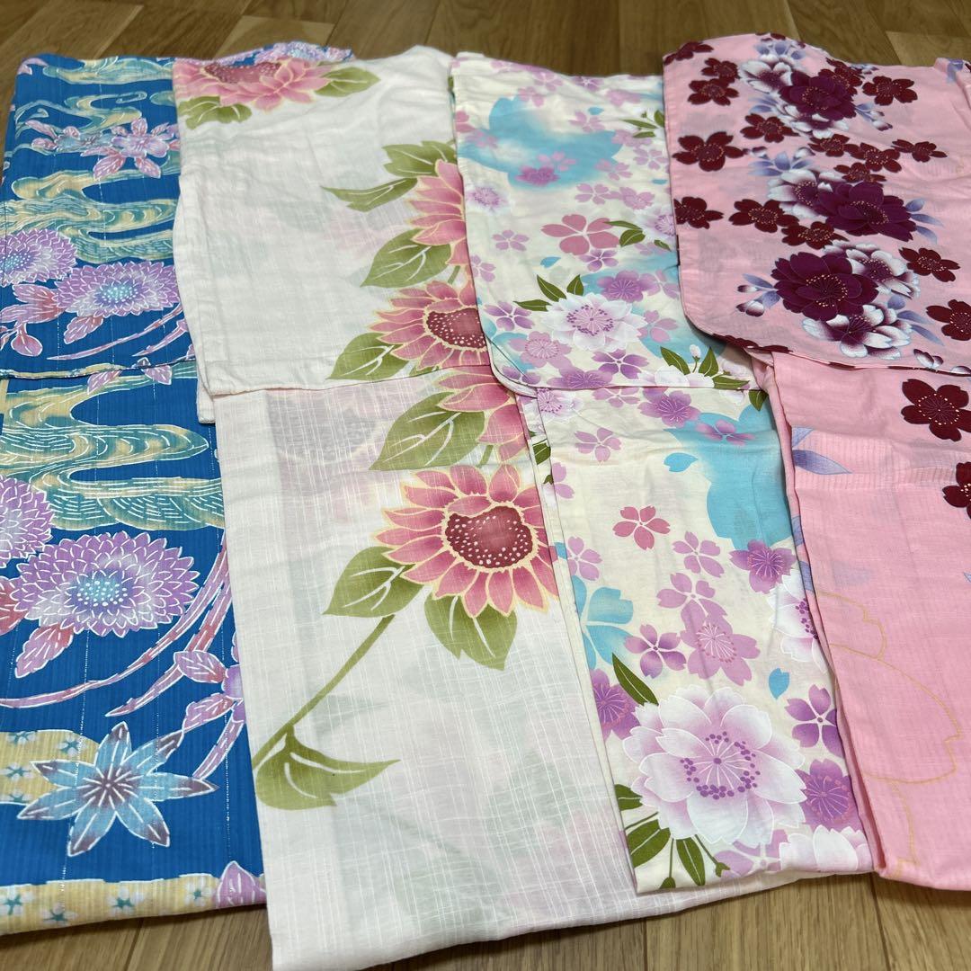 ＤＫ　浴衣　まとめて4点　流水に花　ひまわり　舞桜　銀糸　綿紅梅　綿