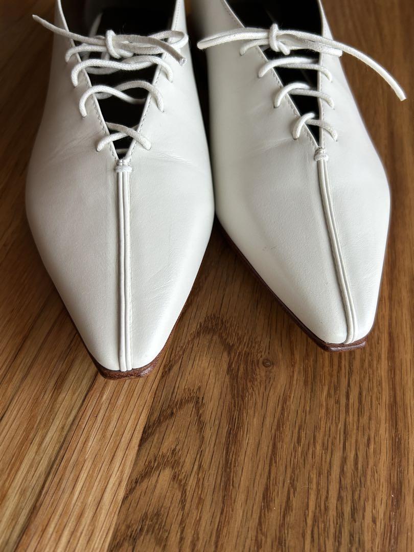 美品　FRAY ID レースアップフラットシューズ　36 22.5 白　I.D 美品 FRAY ID レースアップフラットシューズ 36 22.5 白 I.D