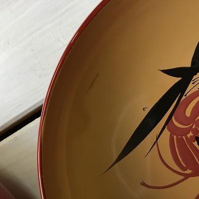 送料無料鹿児島発)輪島塗朱塗り漆器 六寸刺身盛皿 伊勢海老絵