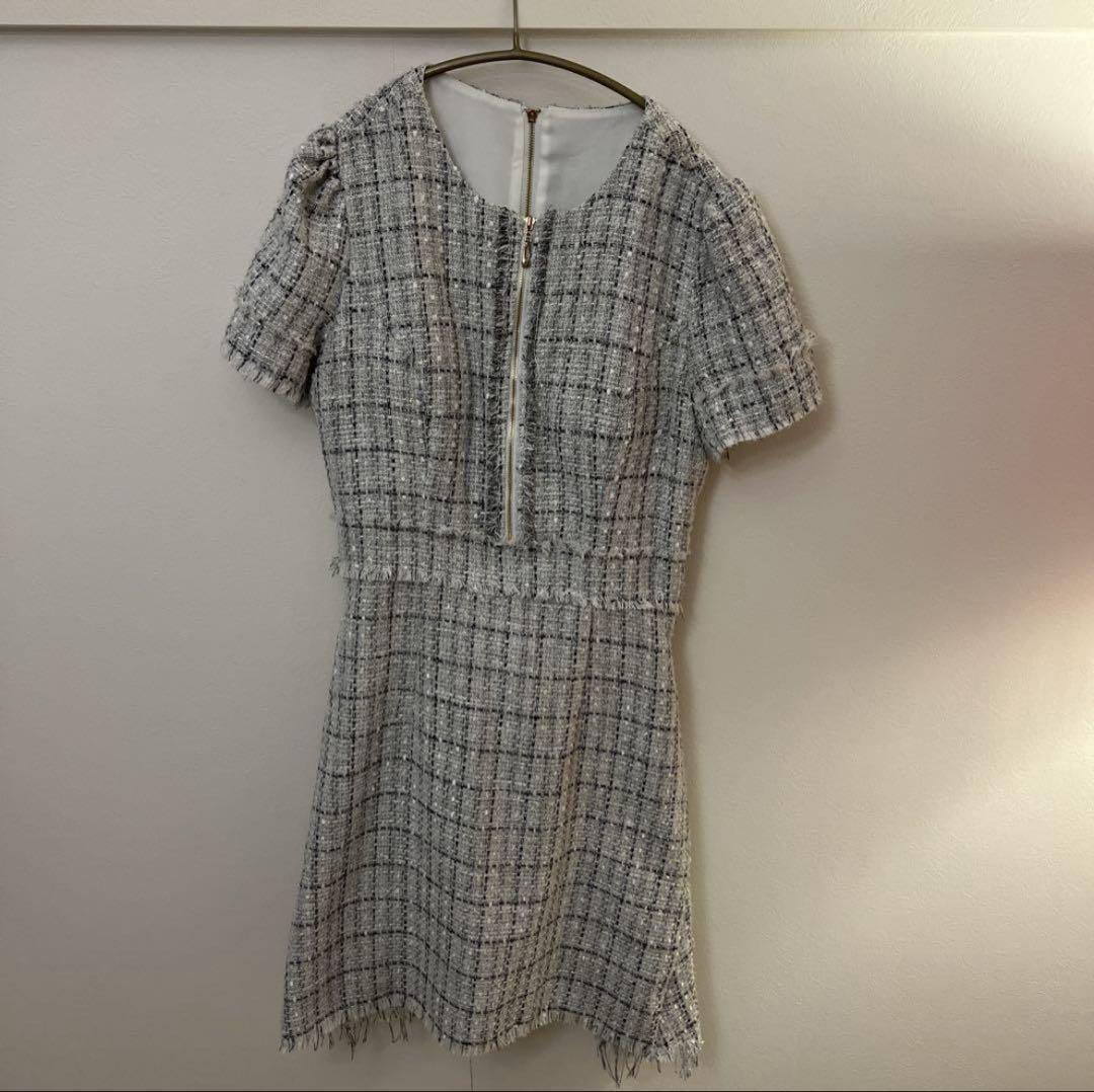 ツイードチェック柄ショートスリーブドレス