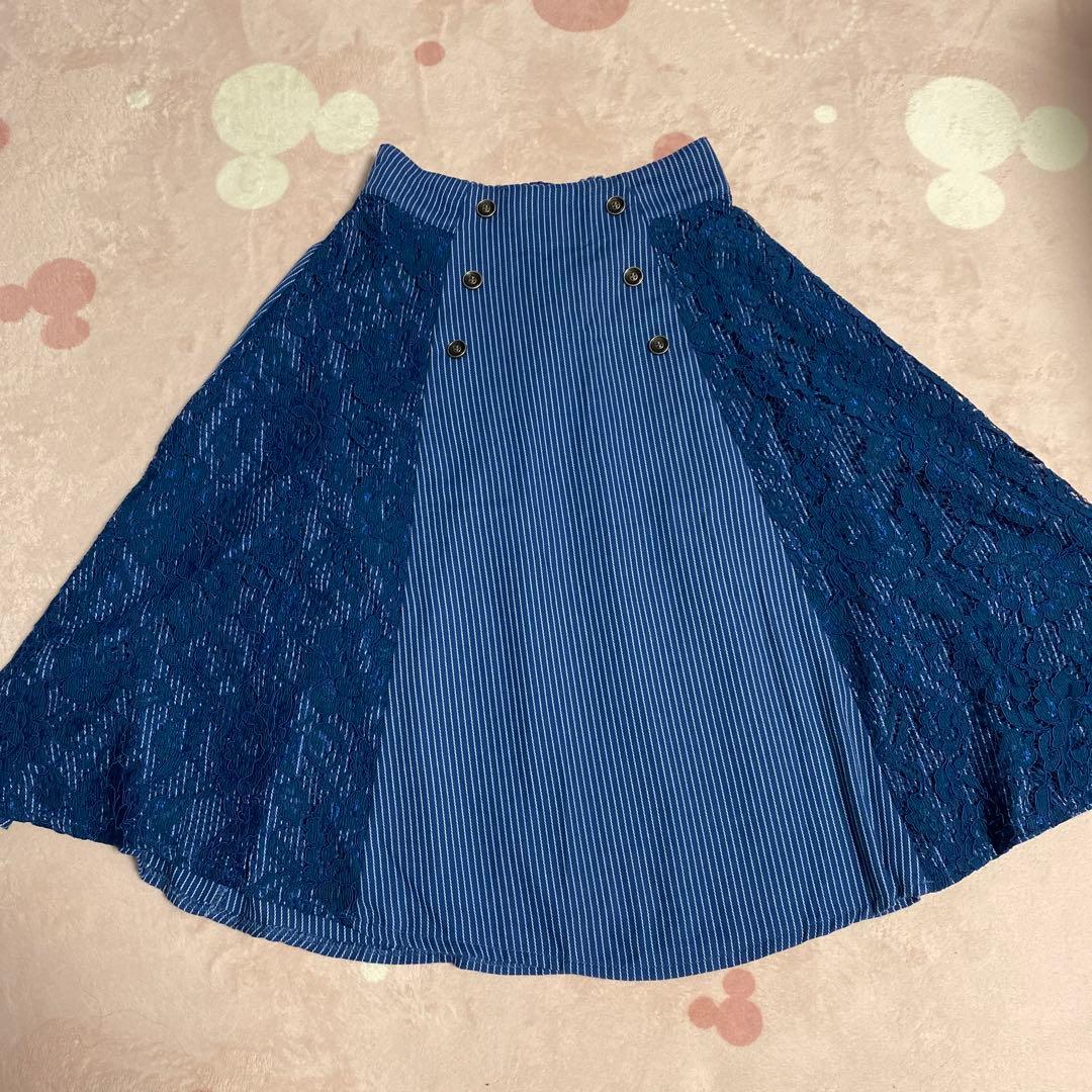 最終値下げ　axes femme アクシーズファム青ストライプフレアスカート美品