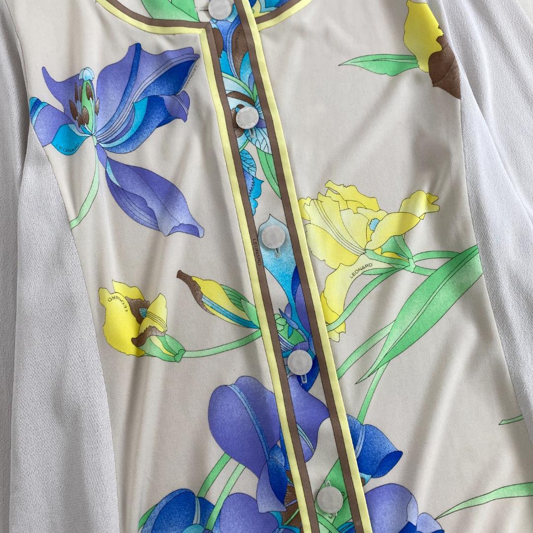 レオナール カーディガン 柄 カンカン素材 大きいサイズ 42 XL