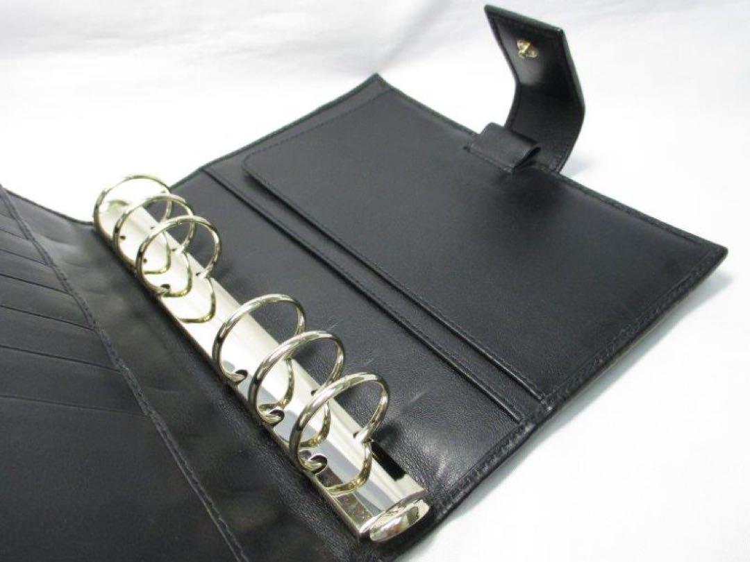 美品 グッチ システム手帳MM 6穴 シマ ブラック 黒 中古本物