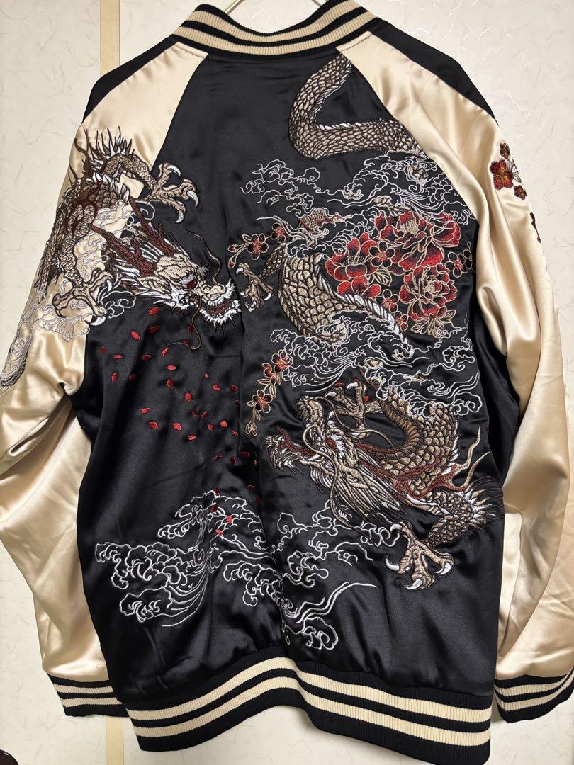 刺繍スカジャン 黒金　XXL