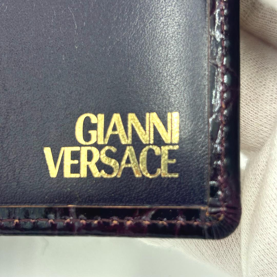 Versace ヴェルサーチ 財布 二つ折り グレカ クロコ パープル ゴールド