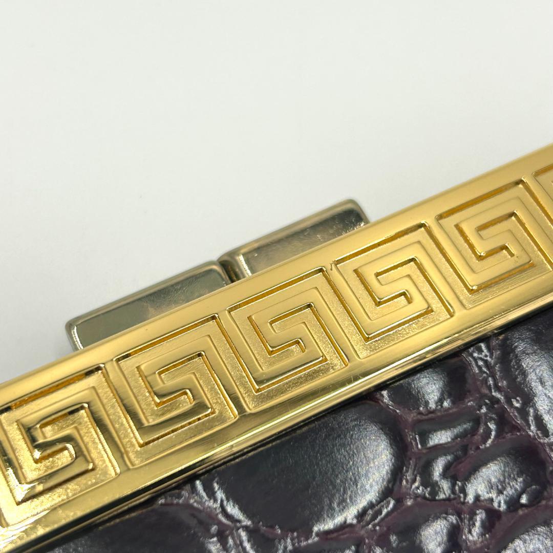 Versace ヴェルサーチ 財布 二つ折り グレカ クロコ パープル ゴールド