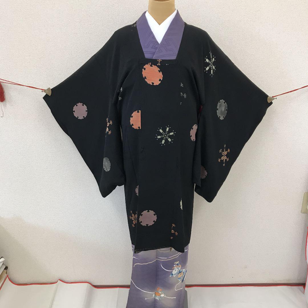 在庫あ通販 専用 正絹 アンティーク黒道行 大正後期 雪輪×雪の結晶 希少品 Sr5e3-m34351045886 正規店得価