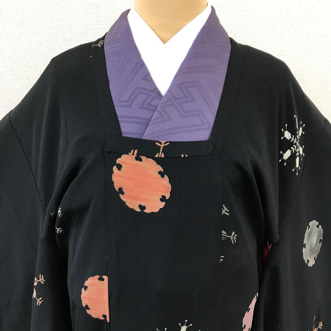 在庫あ通販 専用 正絹 アンティーク黒道行 大正後期 雪輪×雪の結晶 希少品 Sr5e3-m34351045886 正規店得価