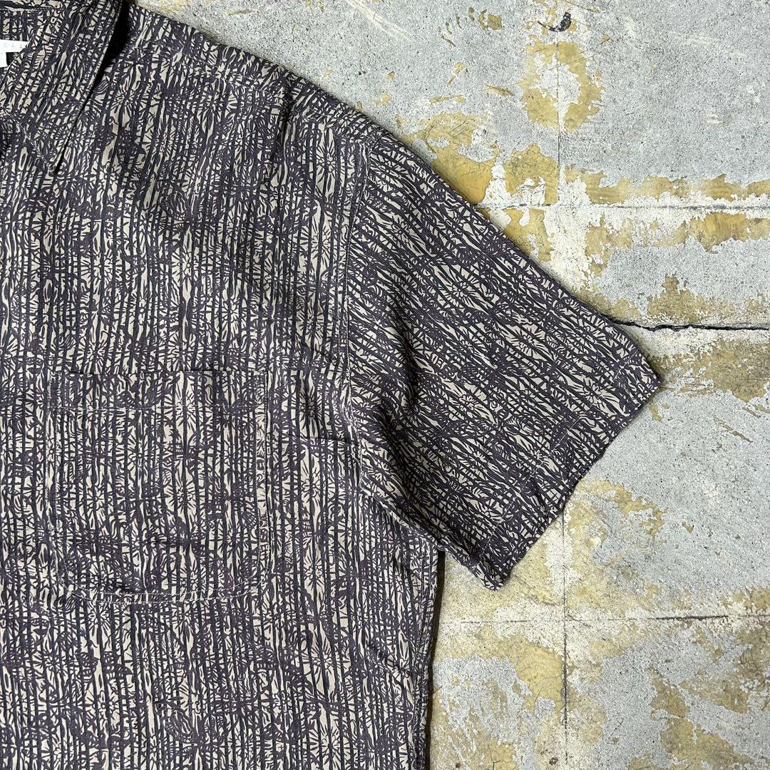 90S USA PERRY ELLIS 総柄 オーバーサイズ シルクシャツ L