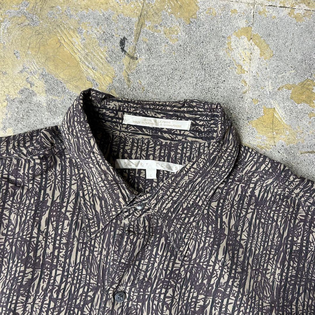 90S USA PERRY ELLIS オーバーサイズ シルクシャツ 90S USA PERRY ELLIS 総柄 オーバーサイズ シルクシャツ L