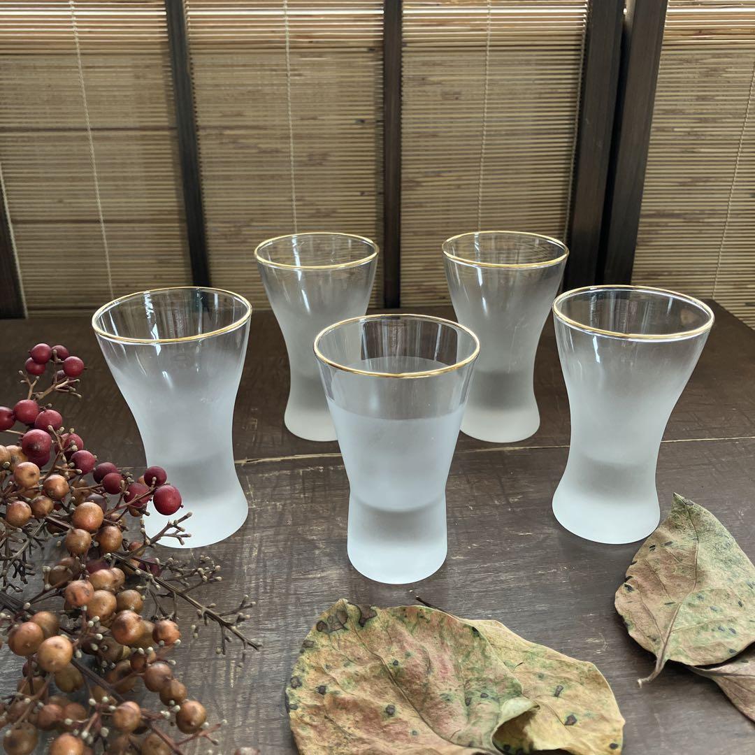 美品 アンティーク レトロ冷酒グラス金彩口お猪口ショット日本酒