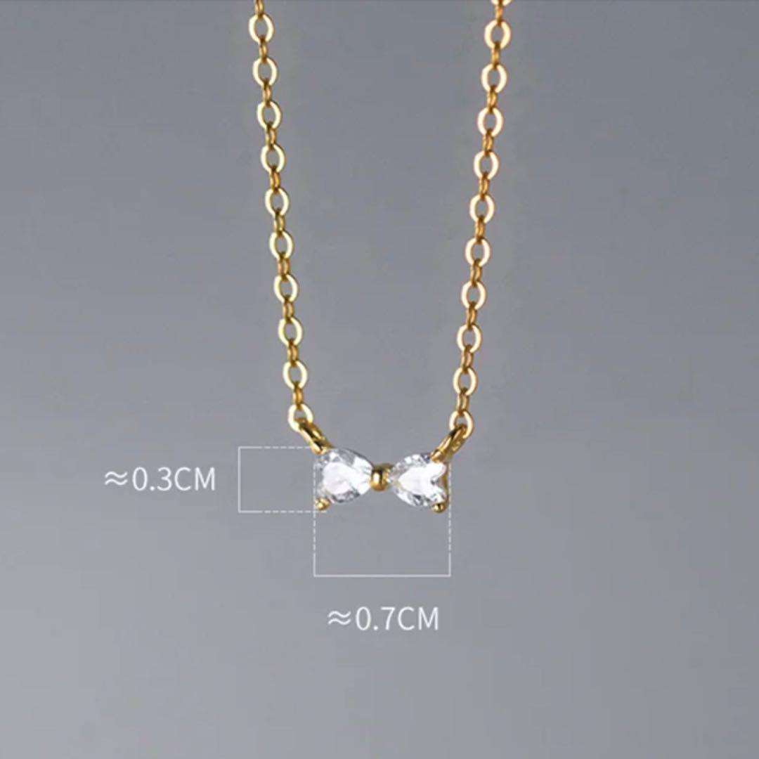 025ns【キュート】ネックレス リボン CZダイヤ ゴールド 華奢見え 025ns【キュート】ネックレス リボン CZダイヤ ゴールド 華奢見え