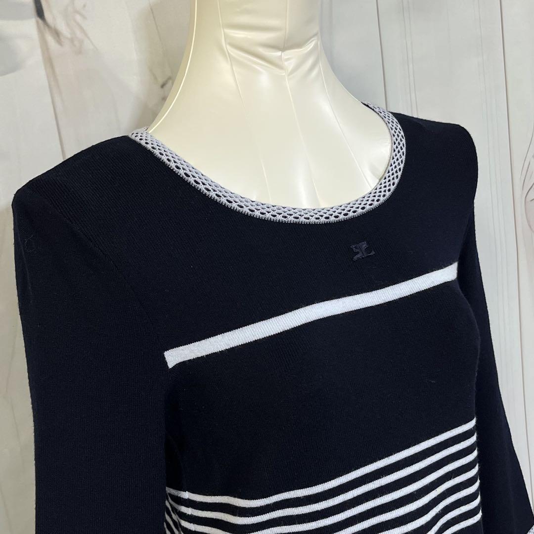 値下げ！courrèges 半袖ニット 38 ネイビー/ホワイト 安い 価格ファッション - 値下げ！courrèges 半袖ニット 38