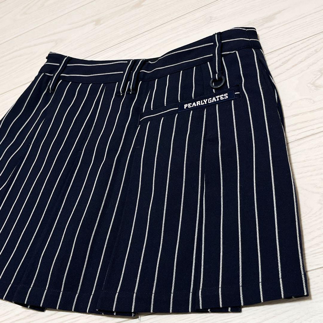 PEARLY GATES ウール混 プリーツ ストレッチスカート ストライプ　0