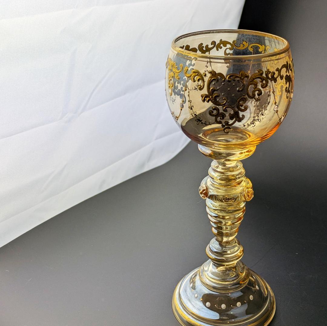 厚い金彩の大型19㎝グラス☆モーゼル ボヘミアン グラス ワイン