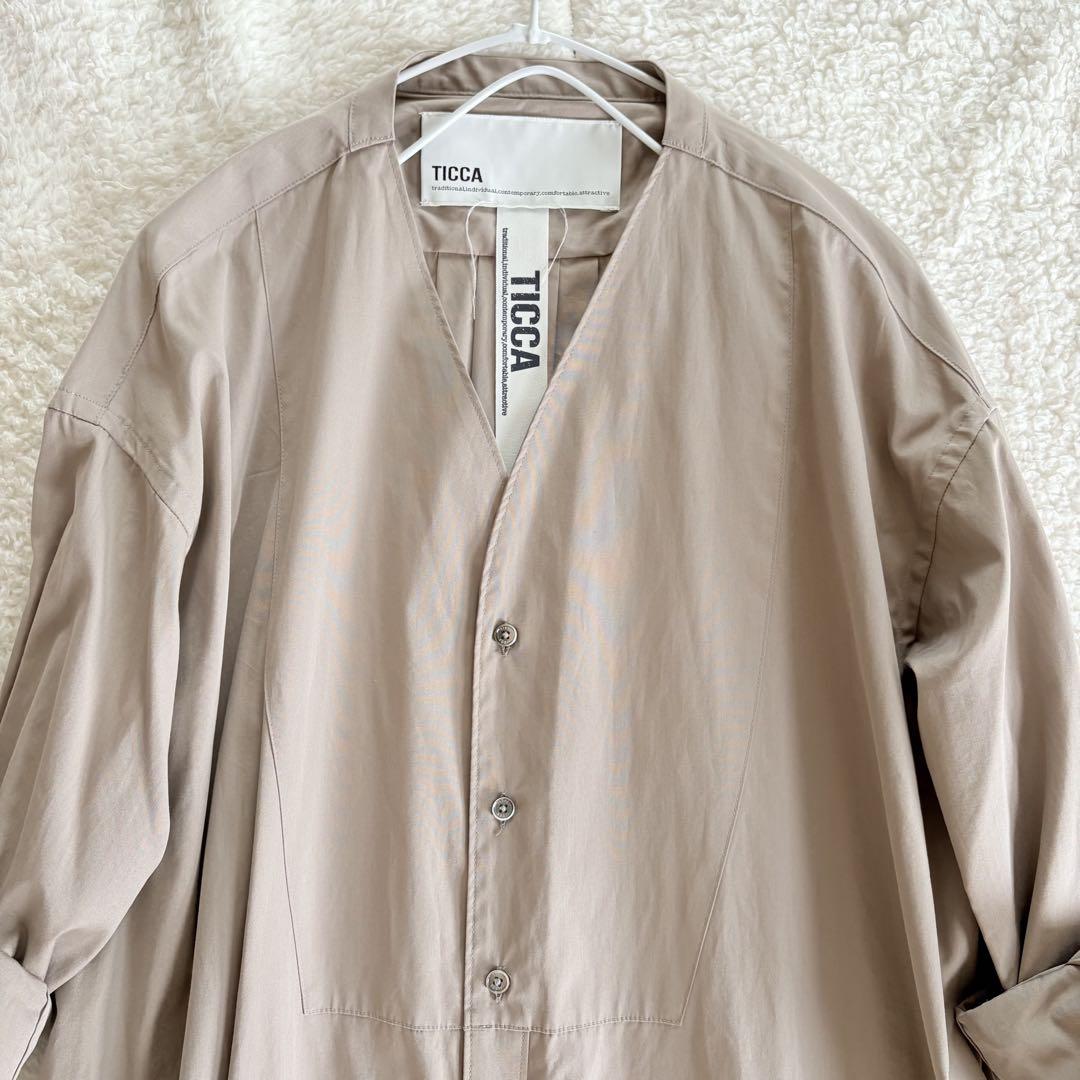 極美品✨ティッカ シャツワンピース ロング Vネック オーバー