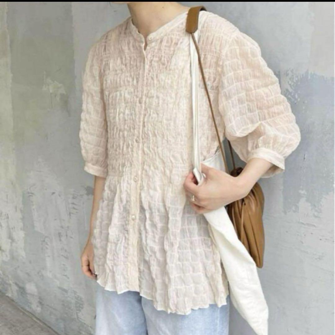 【美品】spick&span シアーチェックシャーリングブラウス