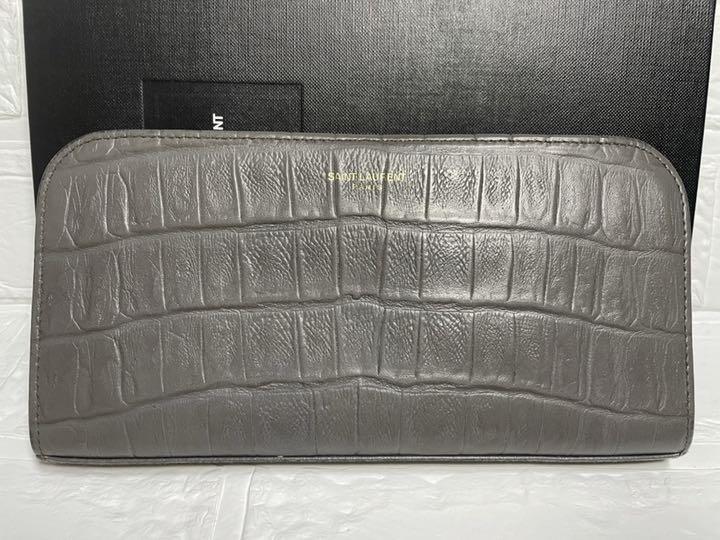 SAINT LAURENT 長財布 ラウンドファスナー クロコ調 型押しレザー