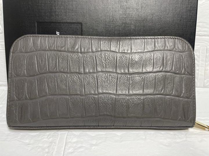 SAINT LAURENT 長財布 ラウンドファスナー クロコ調 型押しレザー