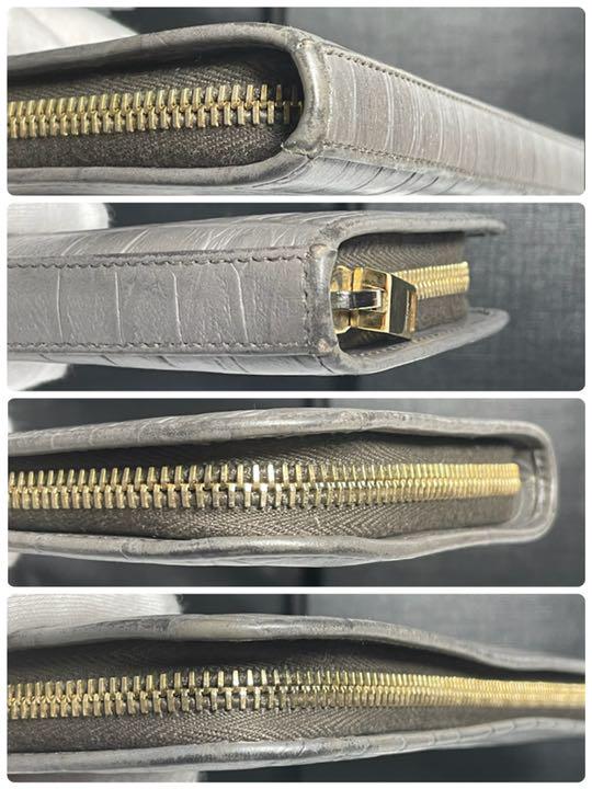 SAINT LAURENT 長財布 ラウンドファスナー クロコ調 型押しレザー