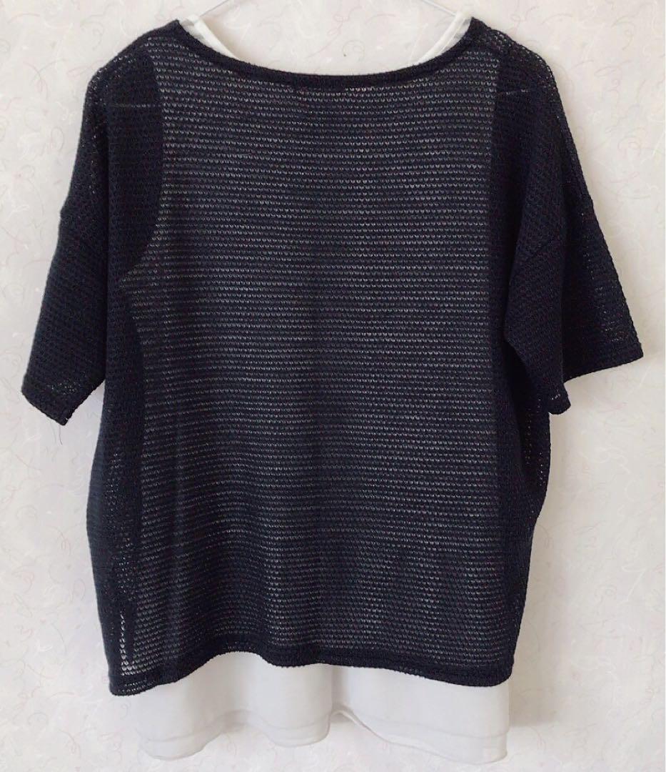 NO.196ネイビー レイヤード風 トップス Lサイズ トップス