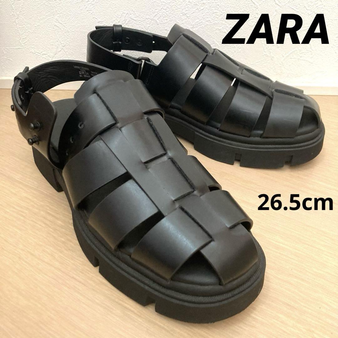 極美品☆ ZARA グルカサンダル 厚底 オールブラック 美品✨ZARA グルカサンダル 26.0 フラット ケージ サンダル