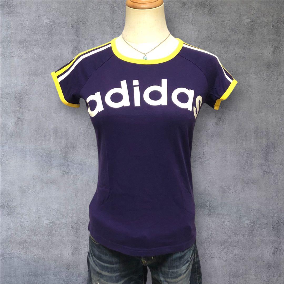 アディダス レディースtシャツ ビッグロゴプリント 紫 ピチT y2k 平成女児