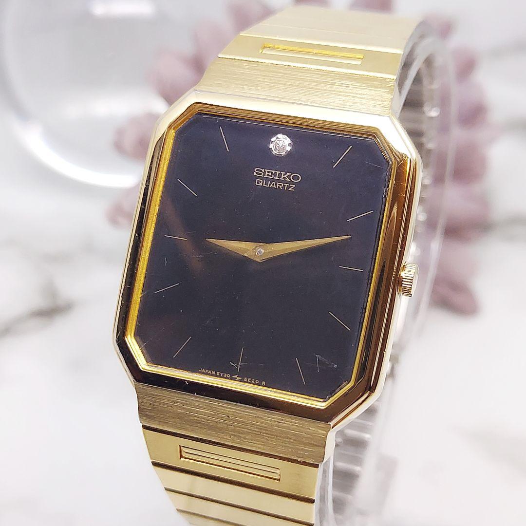 SEIKO 腕時計 ブラック ゴールド レディース オクタゴン ダイヤ 80’s時計