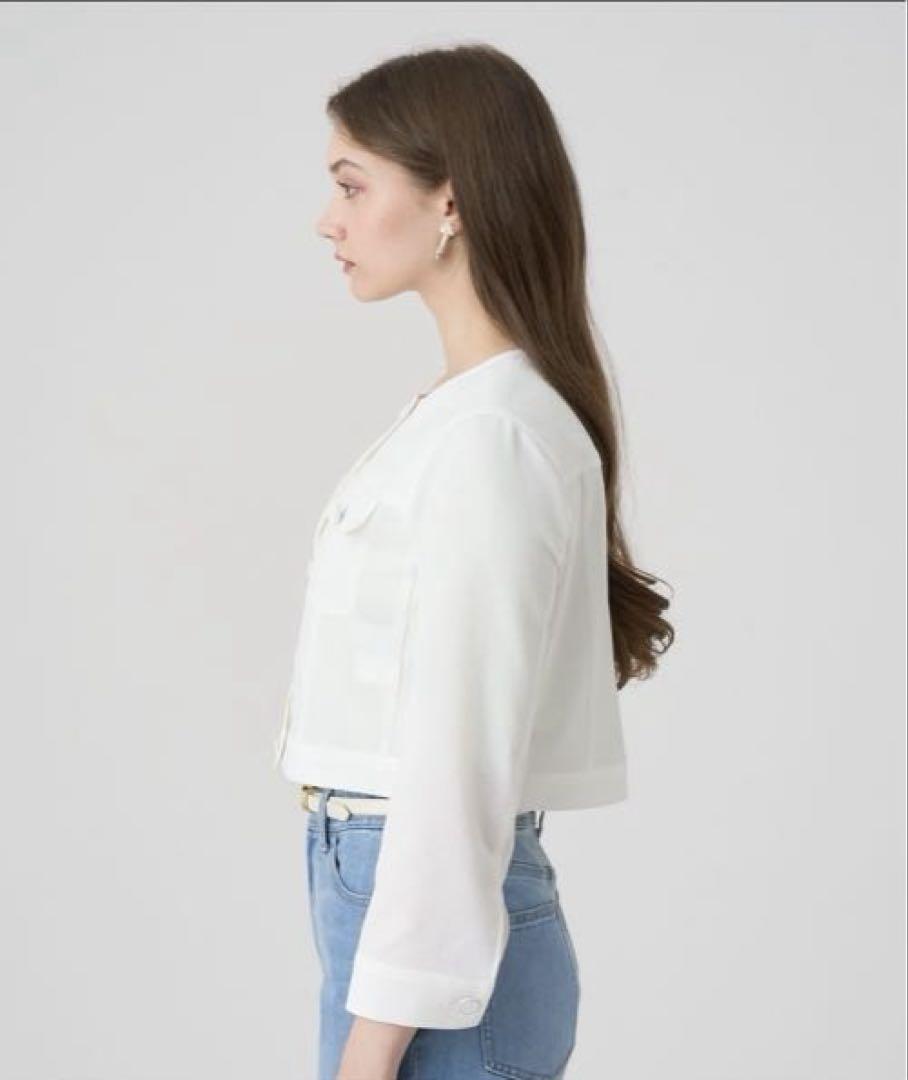 完売★ANAYIサッカーストレッチクロップドブルゾン　ノーカラージャケット