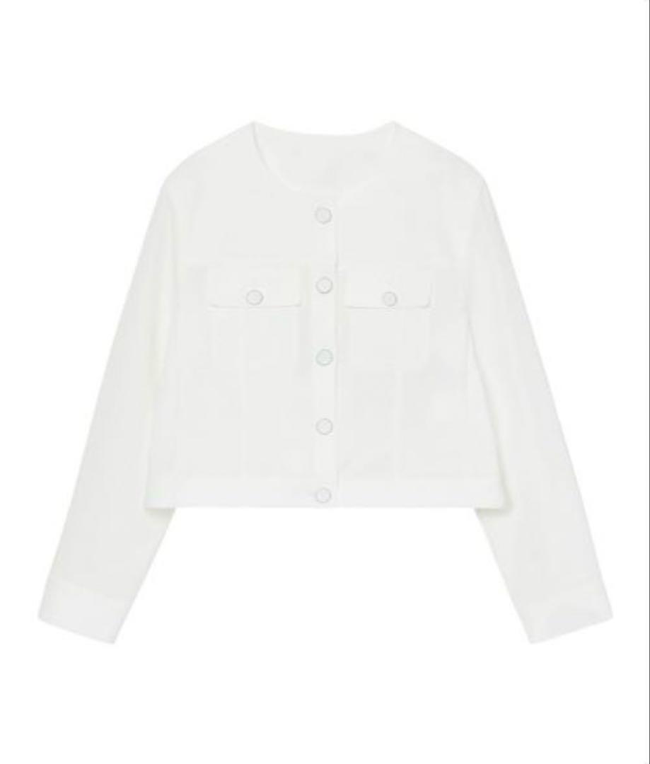 完売★ANAYIサッカーストレッチクロップドブルゾン　ノーカラージャケット
