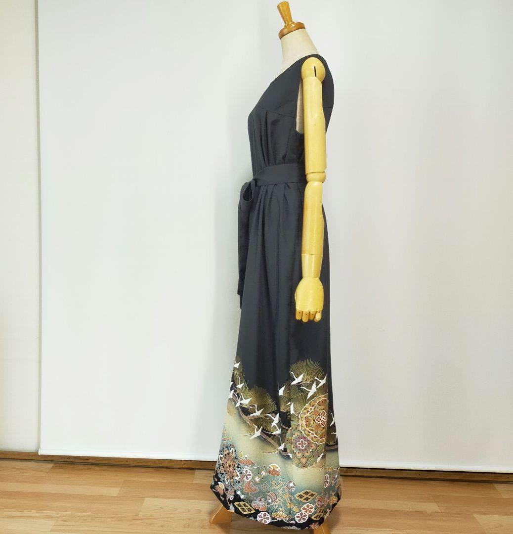 ★黒留袖アンサンブル*ノースリーブワンピ+ボレロ*着物リメイク正絹*L〜2L*㊴