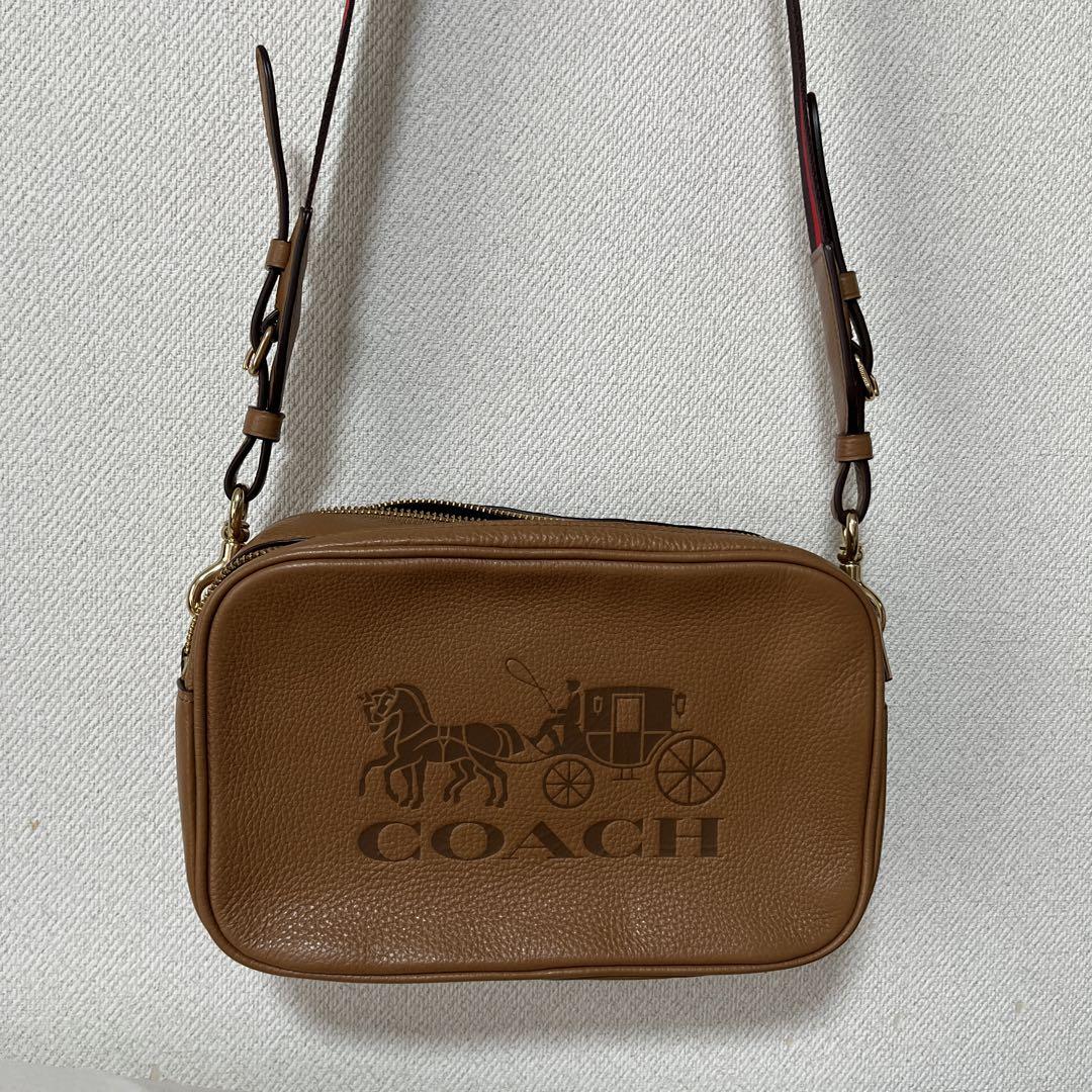 美品 コーチ レザー ショルダーバッグ ジェス ロゴ型押し ブラウン