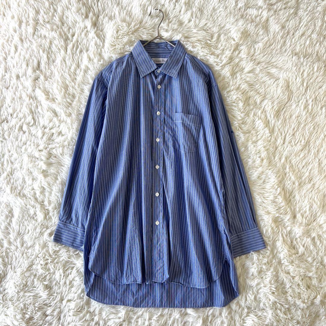 美品✨ Christian Dior ディオール ストライプ 長袖シャツ ブルー