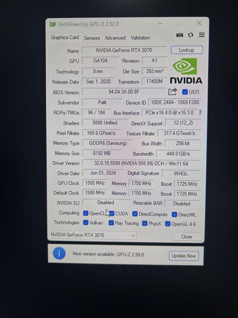 geforce rtx3070 palit  jetstream風　ジャンク