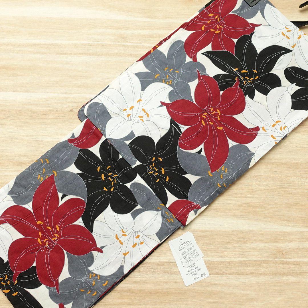 【浴衣3点セット】百合柄 美品 フリーサイズ 新品未使用品