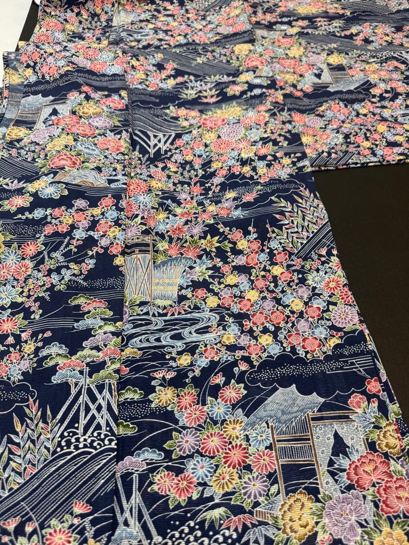 【極美品】夏物 「絽」藍色 加賀小紋「茶屋辻文様」型絵染 小紋 トール寸